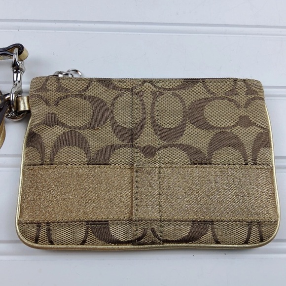 Coach Handbags - Coach Signature F41637 Gold Khaki Wristlet Pouch Clutch Wallet